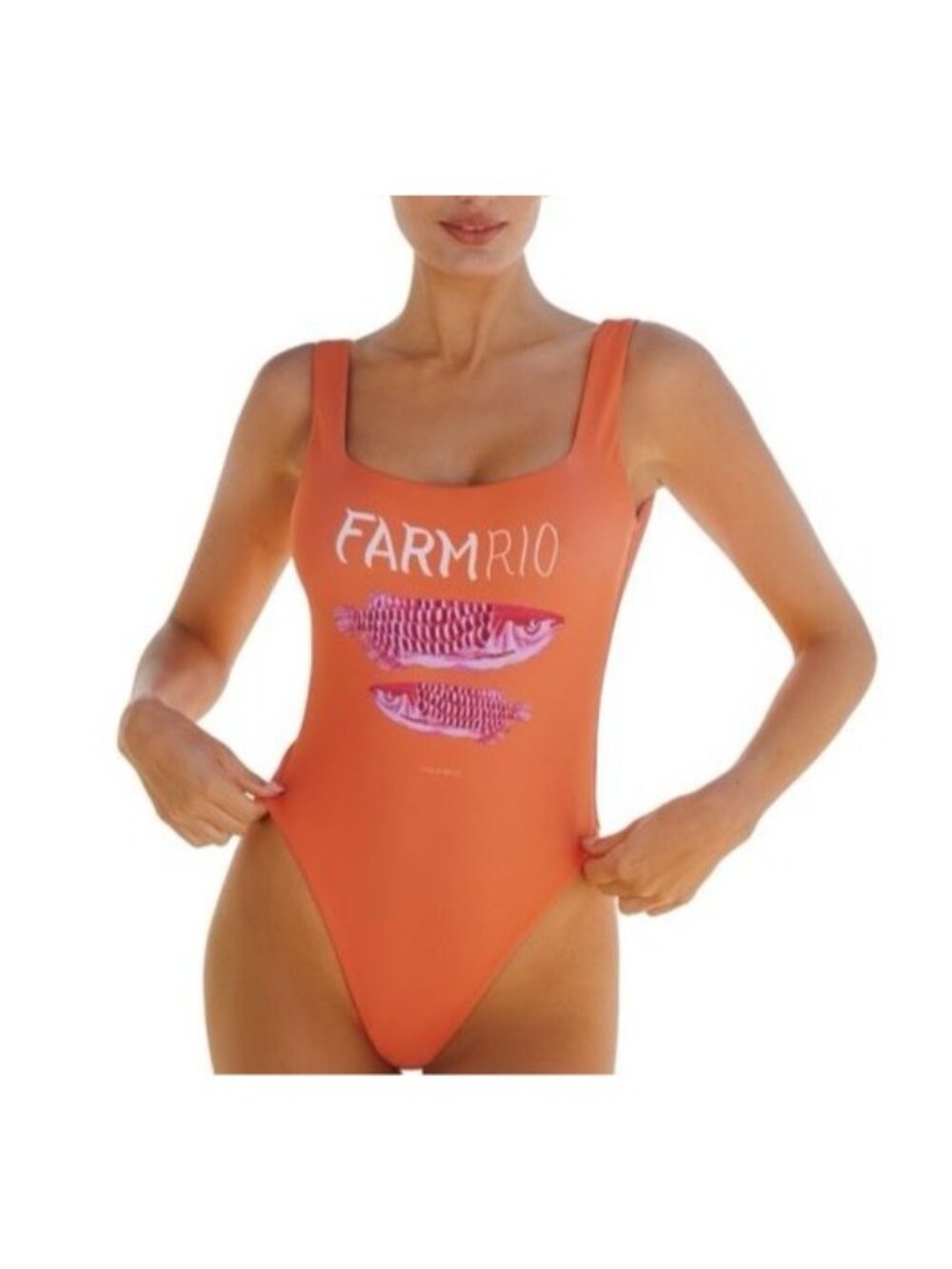 NEW Farm Rio High Leg One Piece Swimsuit Fish Beach Vibrant 80s Summer Womens XS